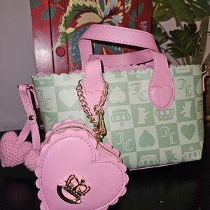 Juicy Couture Pink and Green Heart Small Tote Set